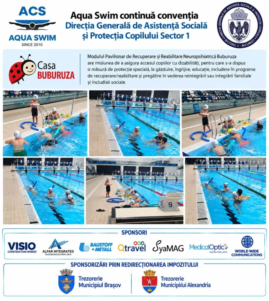 Afișul continuării convenției Aqua Swim cu DGASPC Sector 1 pentru Casa Buburuza