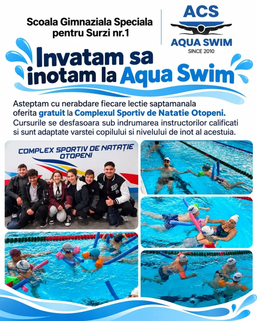 Afișul colaborării Aqua Swim cu Școala Gimnazială Specială pentru Surzi nr. 1